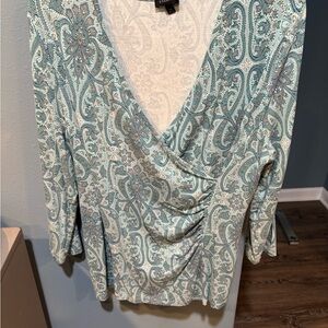 Talbots Green Puff Sleeve Wrap Blouse